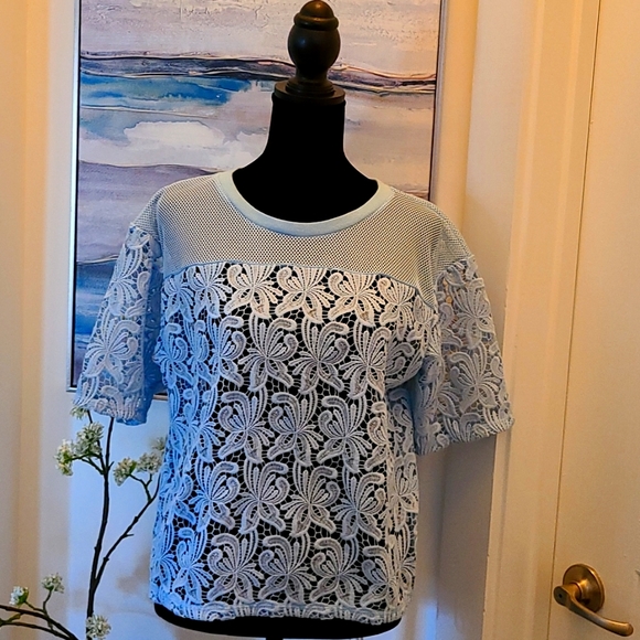 Ann Taylor Tops - Ann Taylor Loft Powder Blue Embroidered Tee Top sz XS